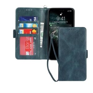 Premium Leather Phone Wallet Case - Blue